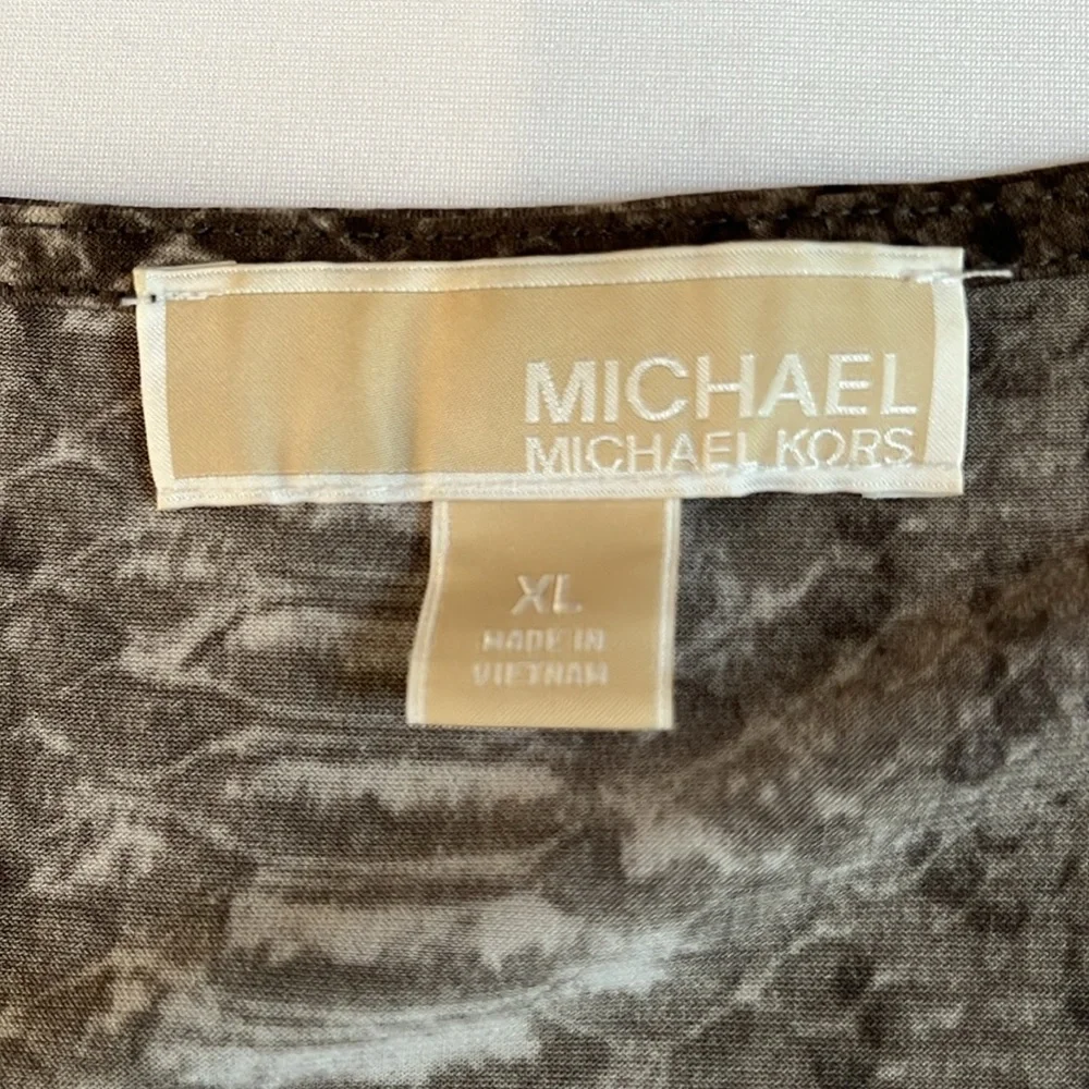 Micheal Kors size XL tan serpent print top ,year round alone or under jacket